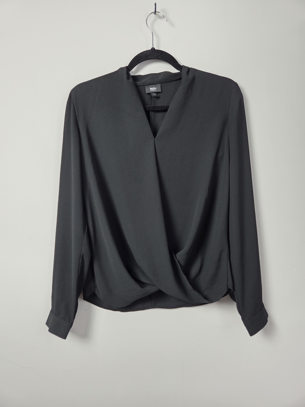 Mossimo Supply Co. Black Draped Long-Sleeve Blouse